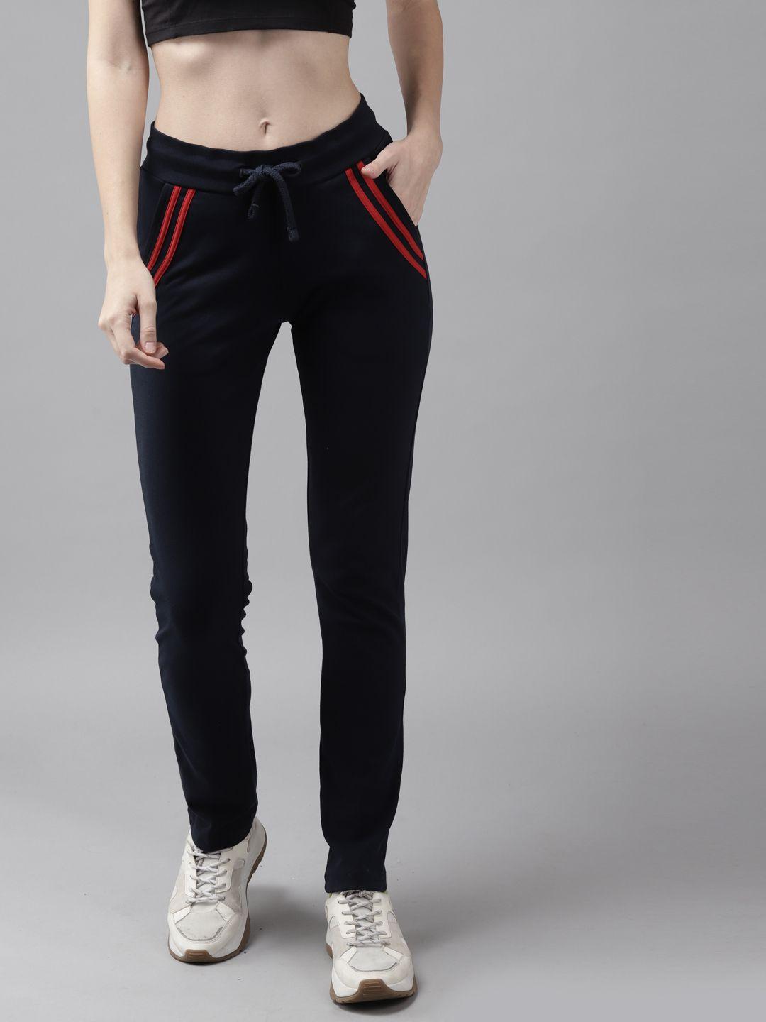 cayman women navy blue solid cotton track pants