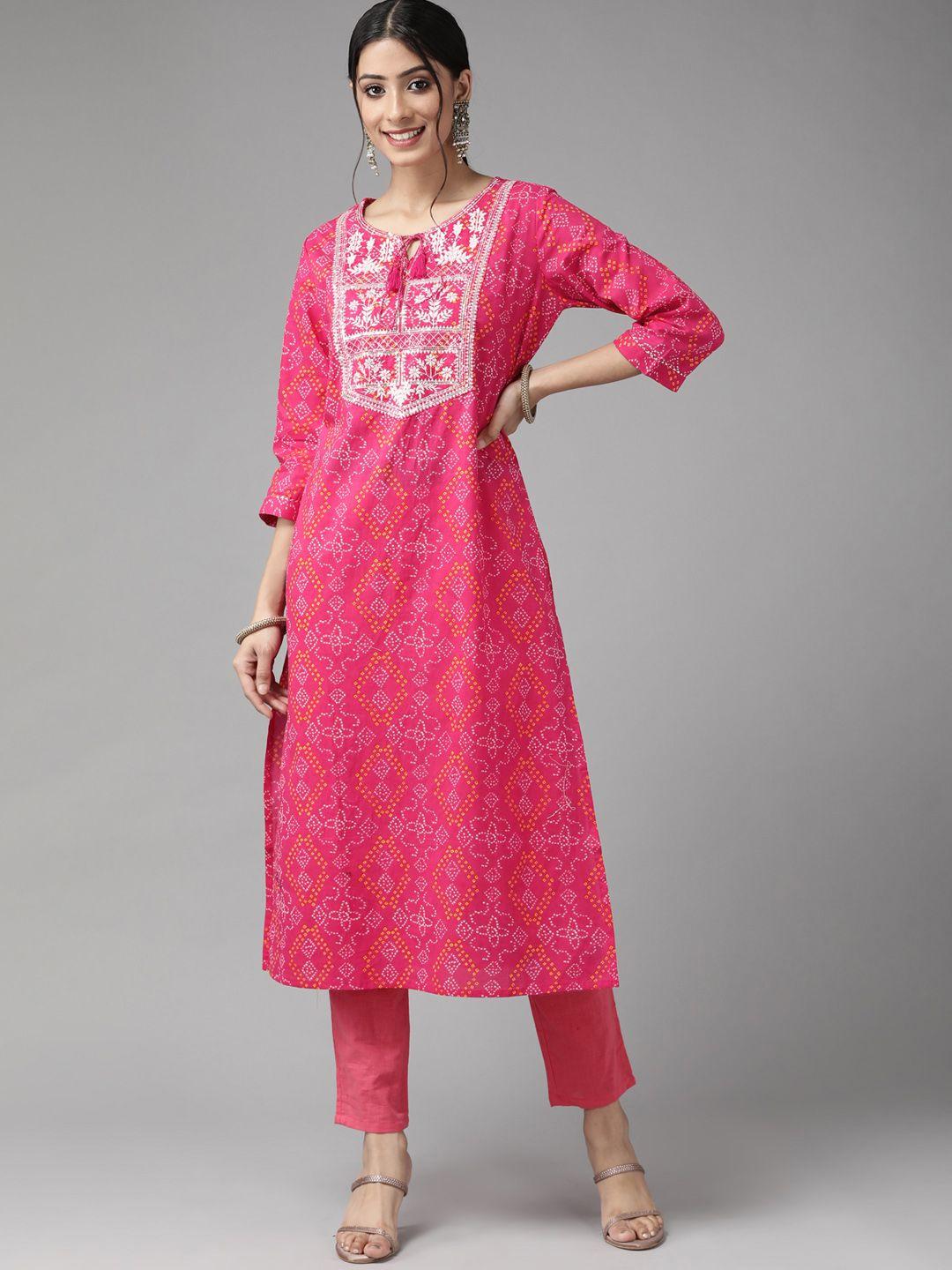 cayman women pink floral yoke design kurta