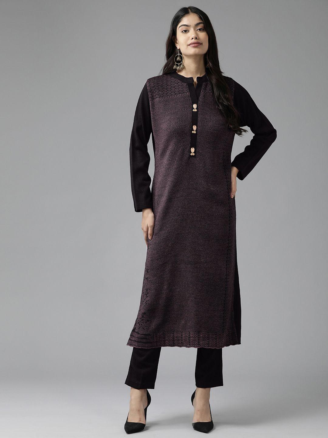 cayman women printed regular pure wool kurta with trousers