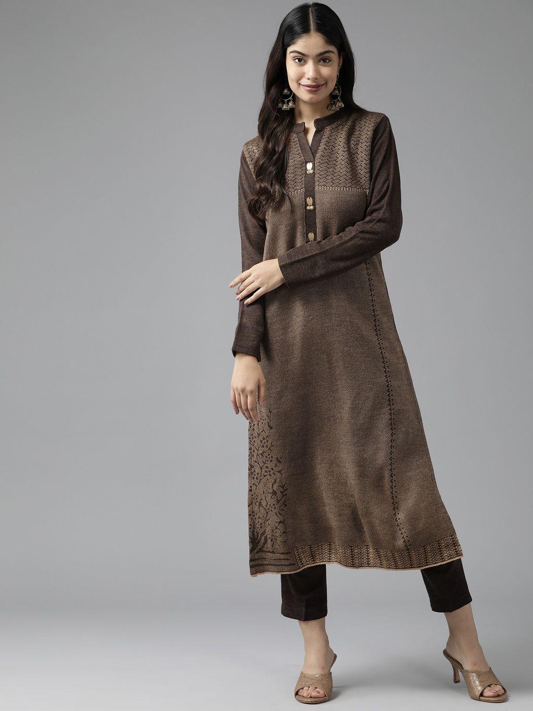 cayman women printed regular pure wool kurta with trousers