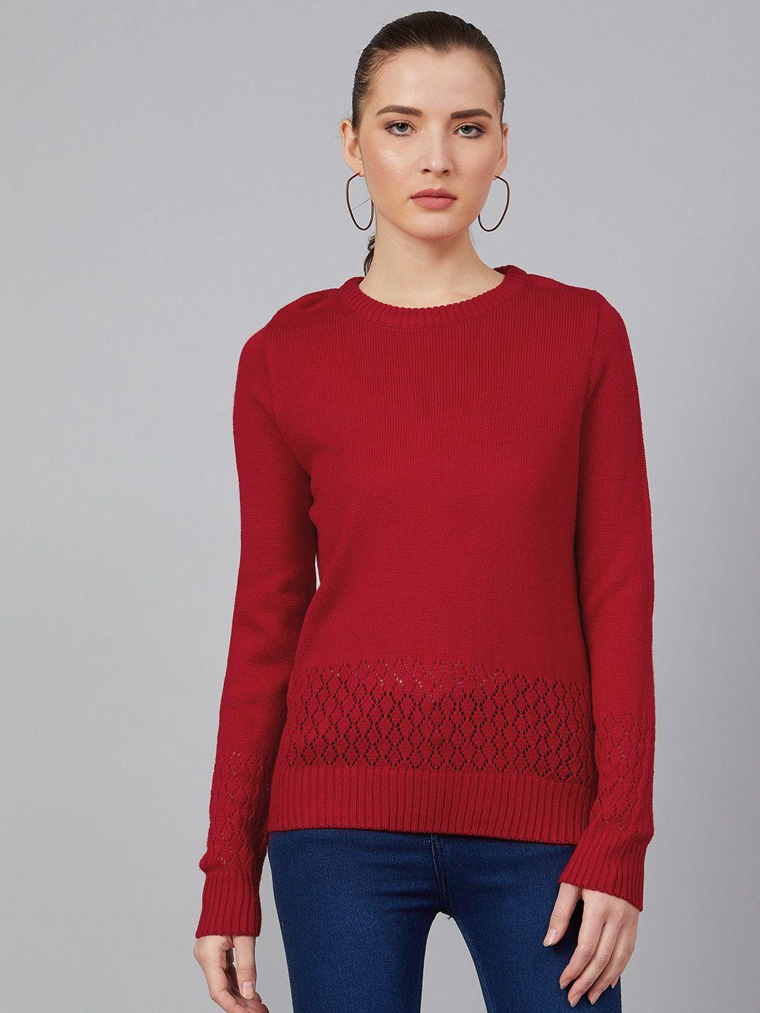 cayman women red solid acrylic pullover