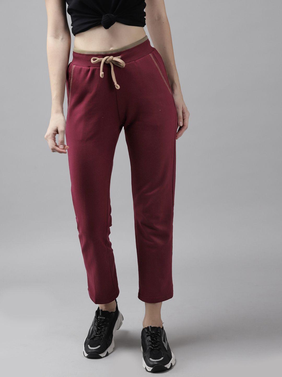 cayman women red solid cotton cropped track pants