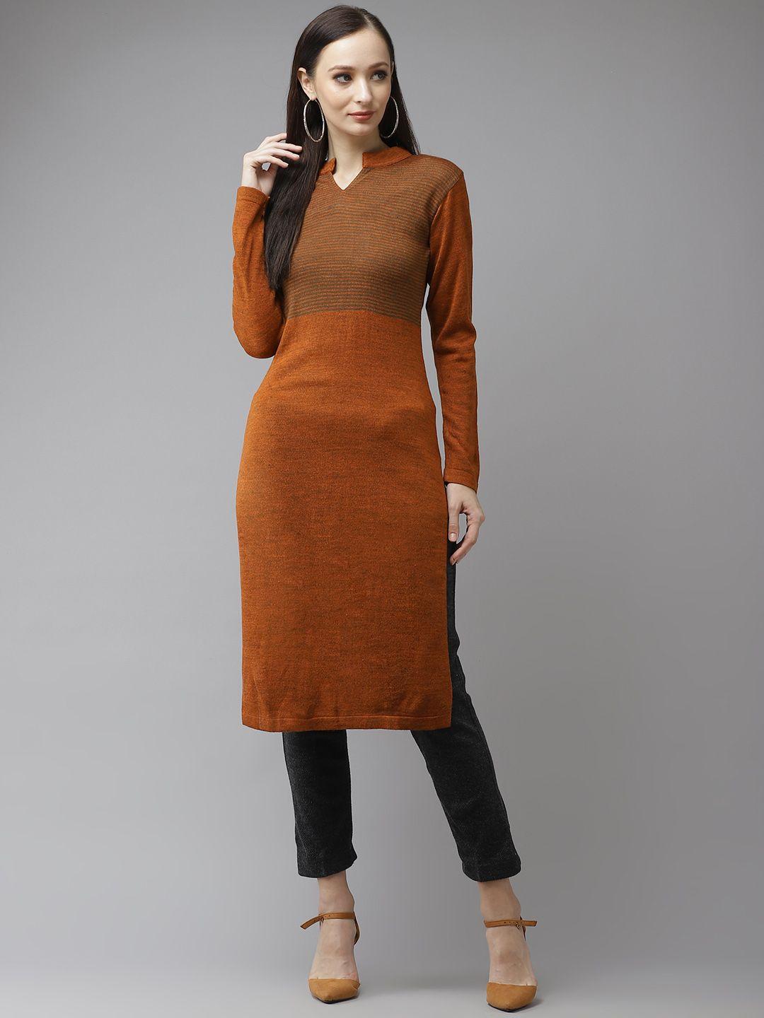 cayman women rust yoke design kurta