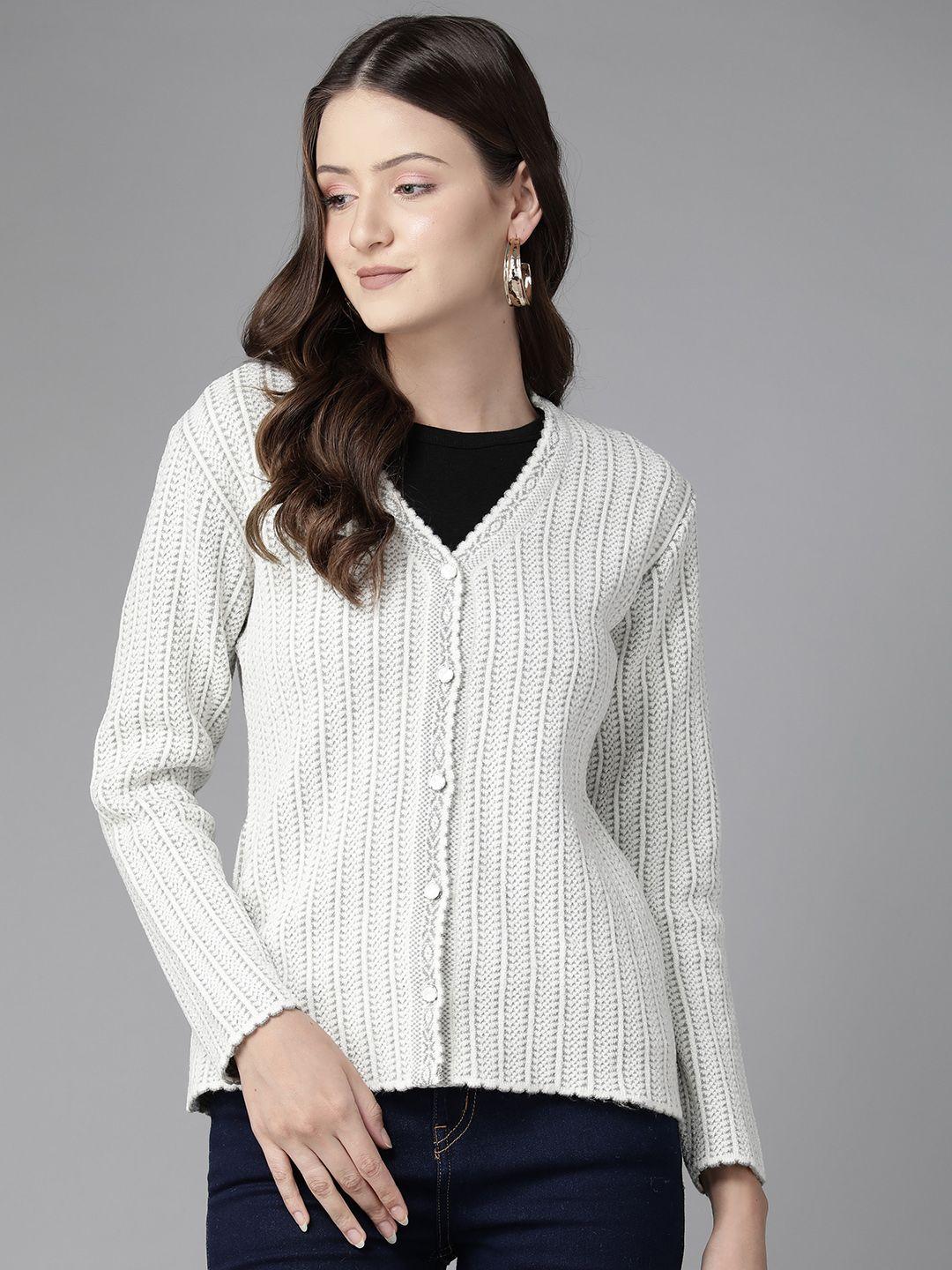 cayman women self design woollen cardigan