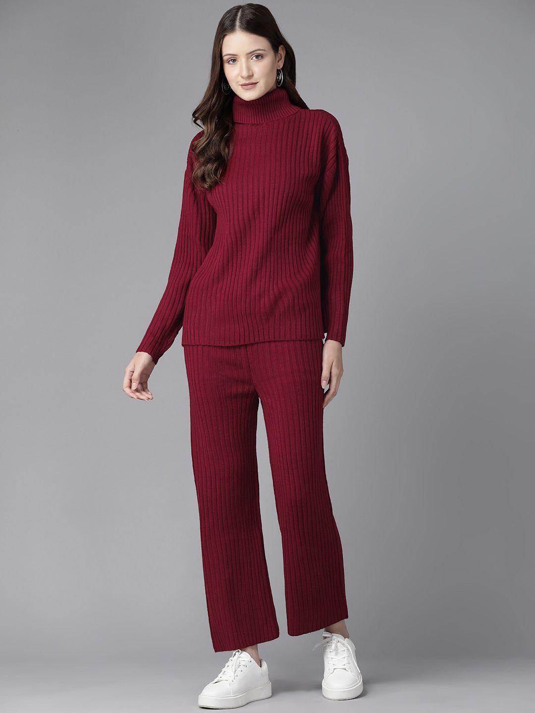 cayman women solid high neck sweater with trousers