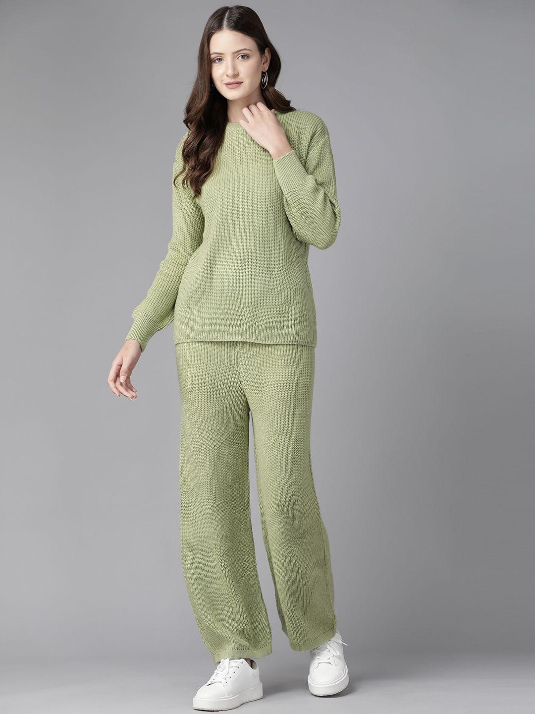 cayman women solid sweater with trousers