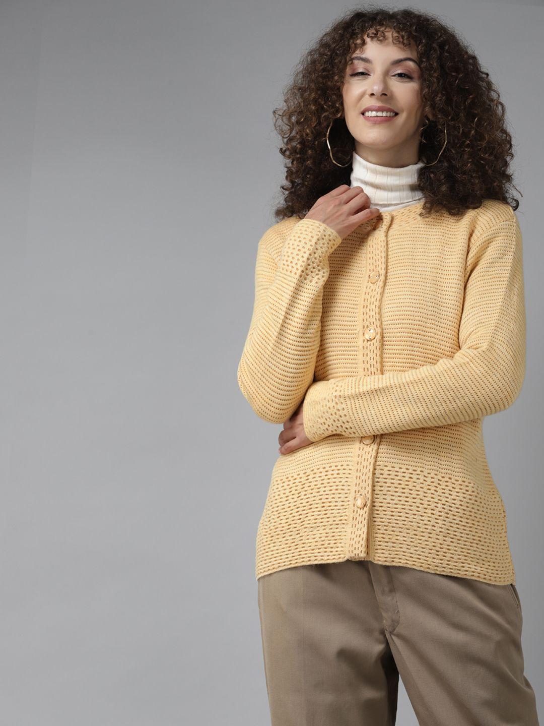 cayman women yellow self-design pure wool cardigan