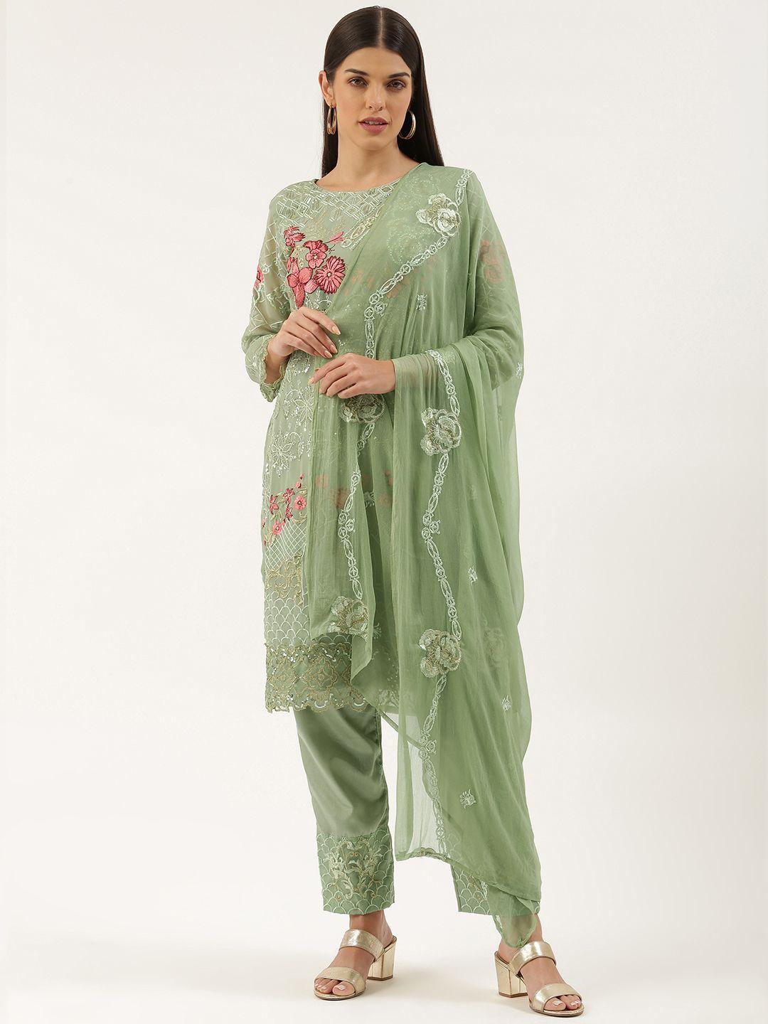 cbazaar green woven design unstitched dress material