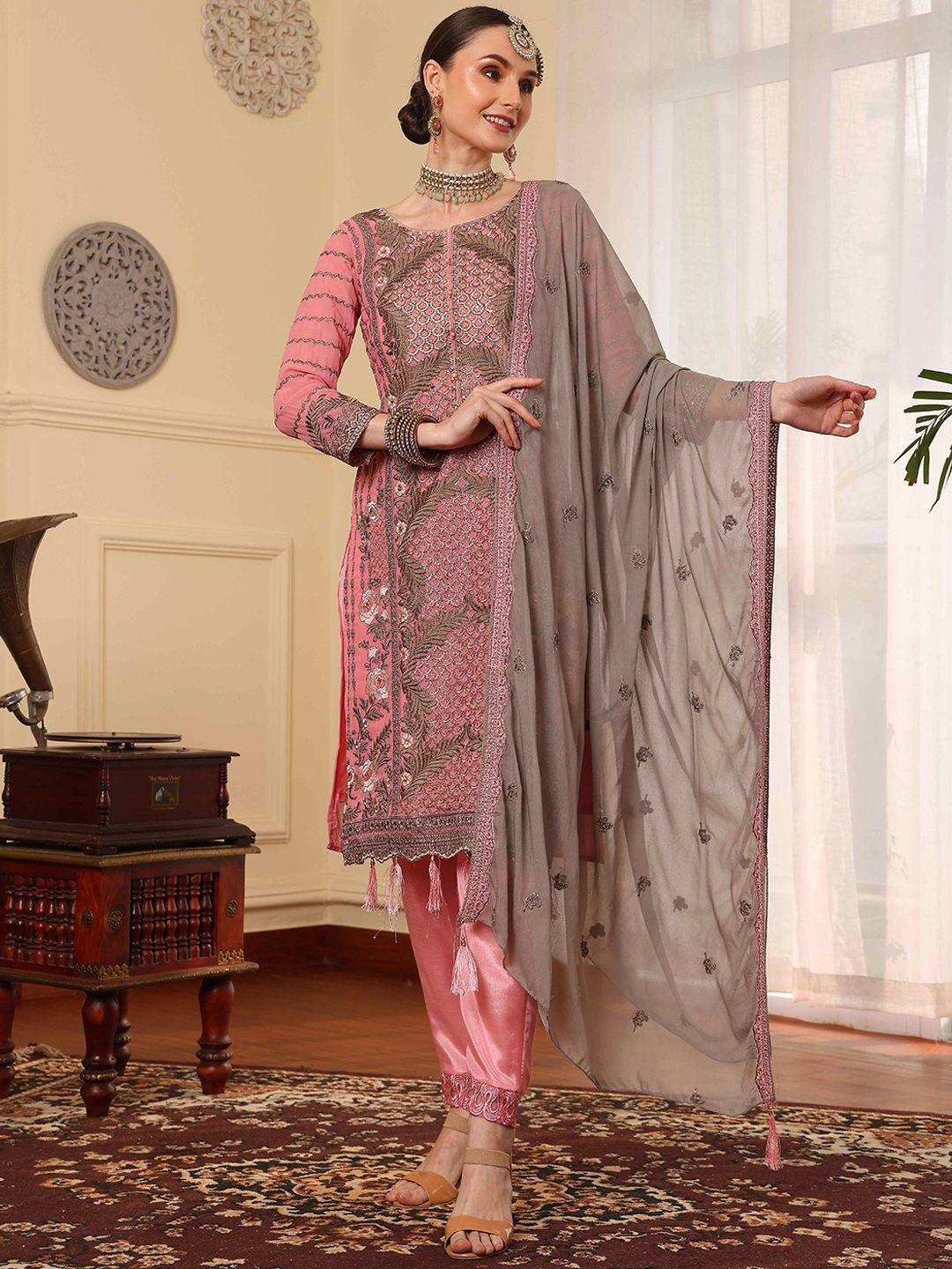 cbazaar women ethnic motifs embroidered regular beads and stones kurta with trousers & with dupatta
