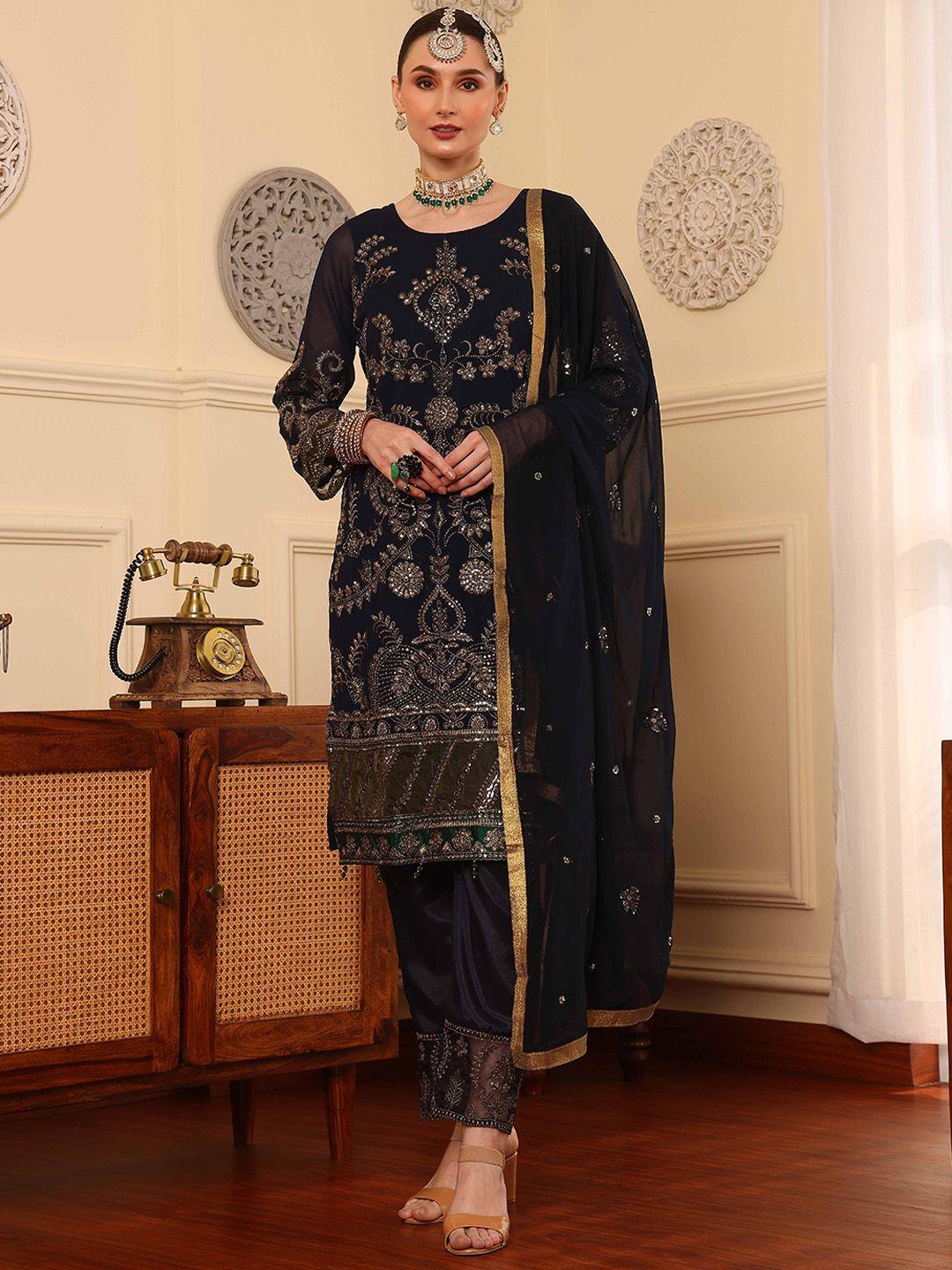 cbazaar women ethnic motifs embroidered regular kurta with trousers & with dupatta