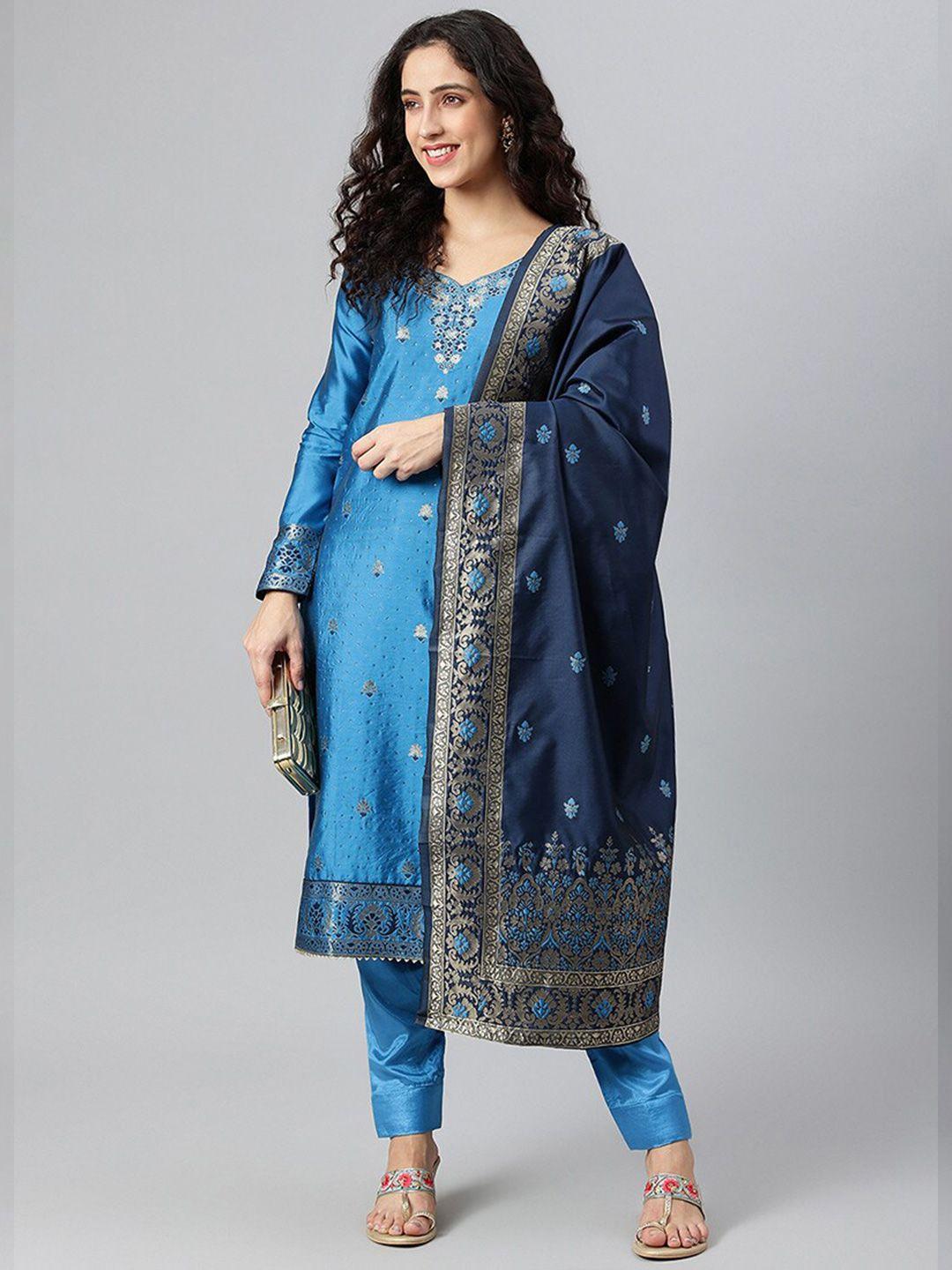 cbazaar blue & gold-toned unstitched dress material