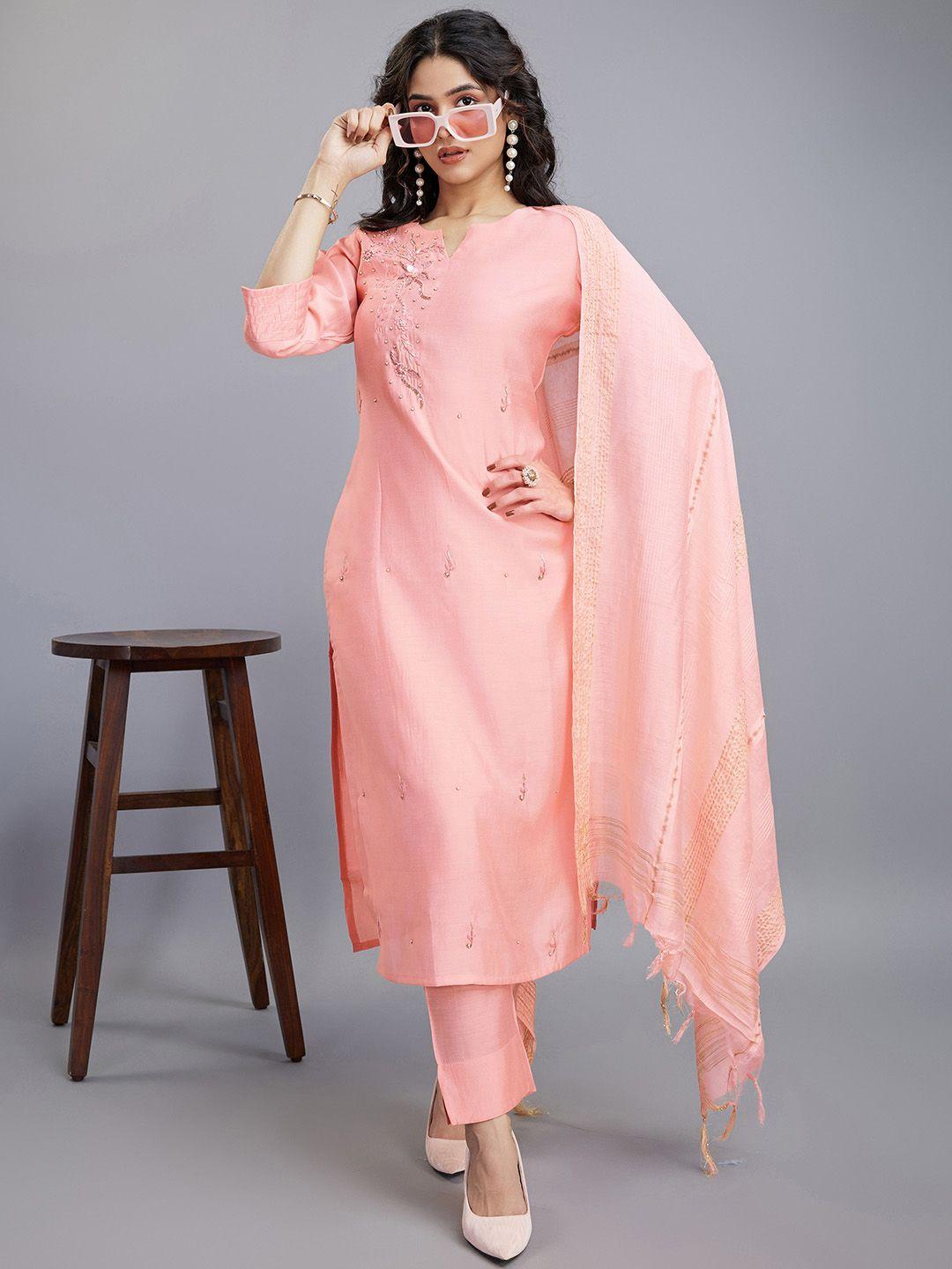 cbazaar floral embroidered straight kurta with trousers & dupatta