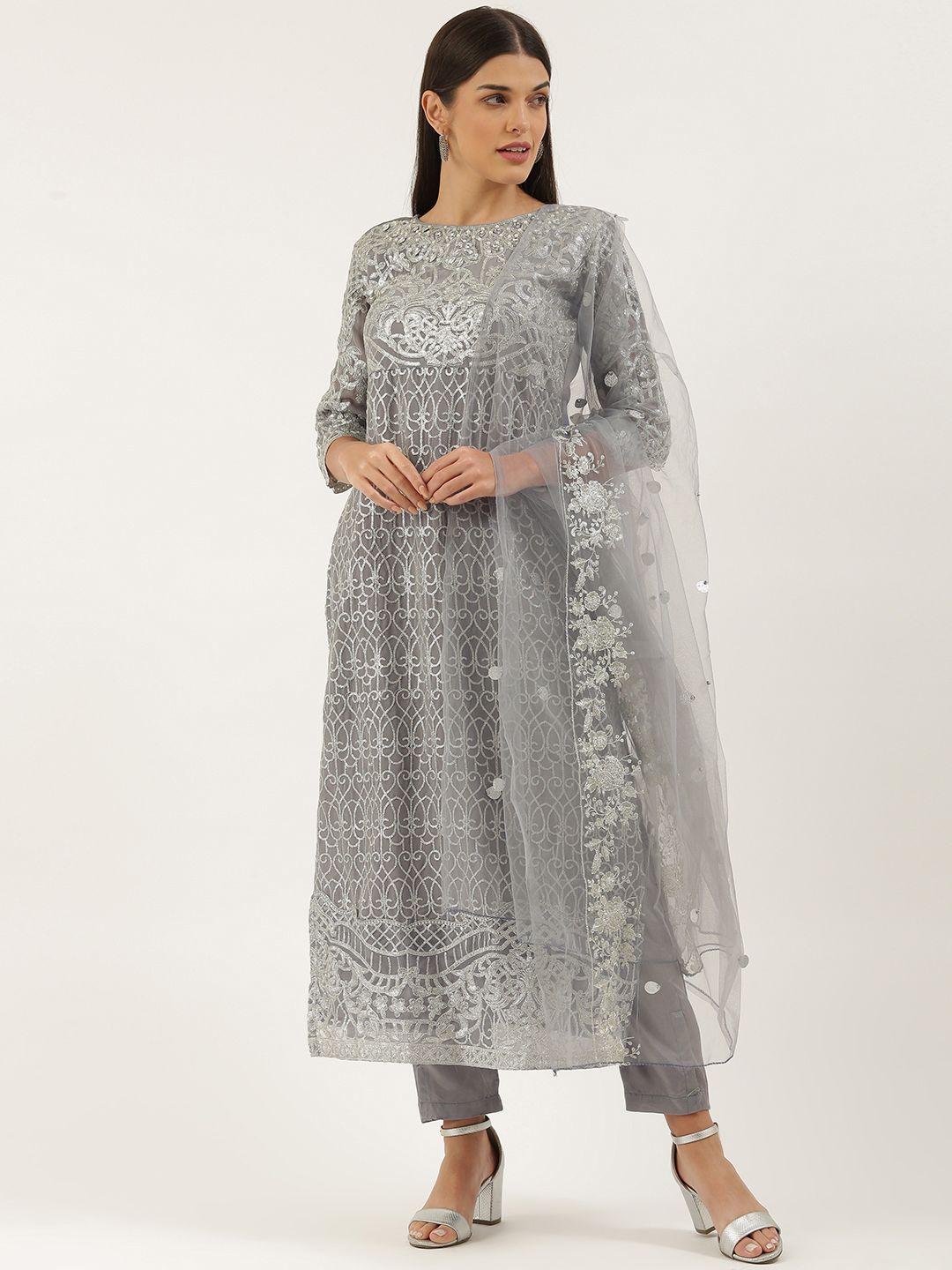 cbazaar grey embellished unstitched dress material
