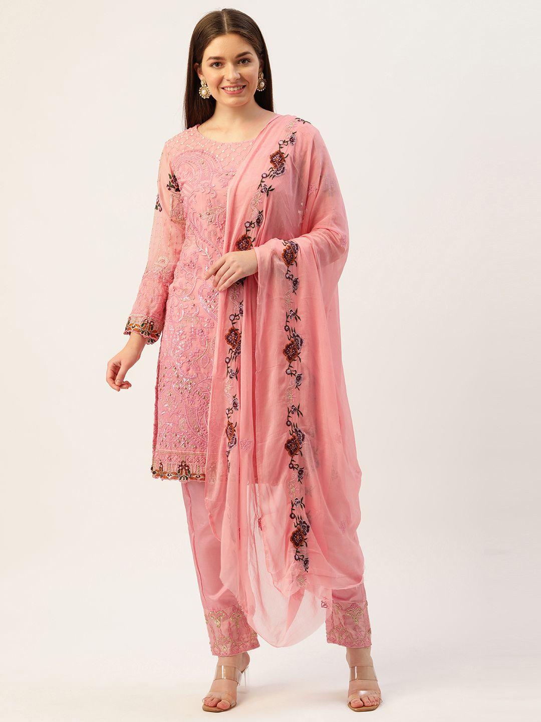 cbazaar pink embroidered unstitched dress material