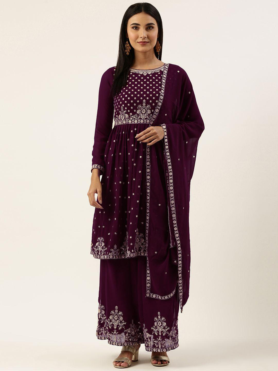 cbazaar purple & gold-toned unstitched dress material