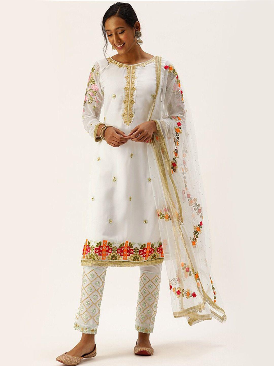 cbazaar white & red unstitched dress material