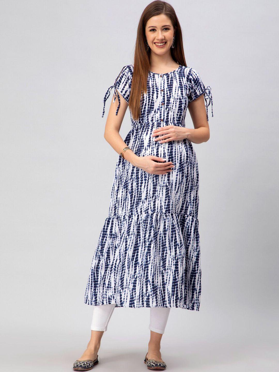 cee-18 abstract printed  a-line maternity feeding ethnic dress