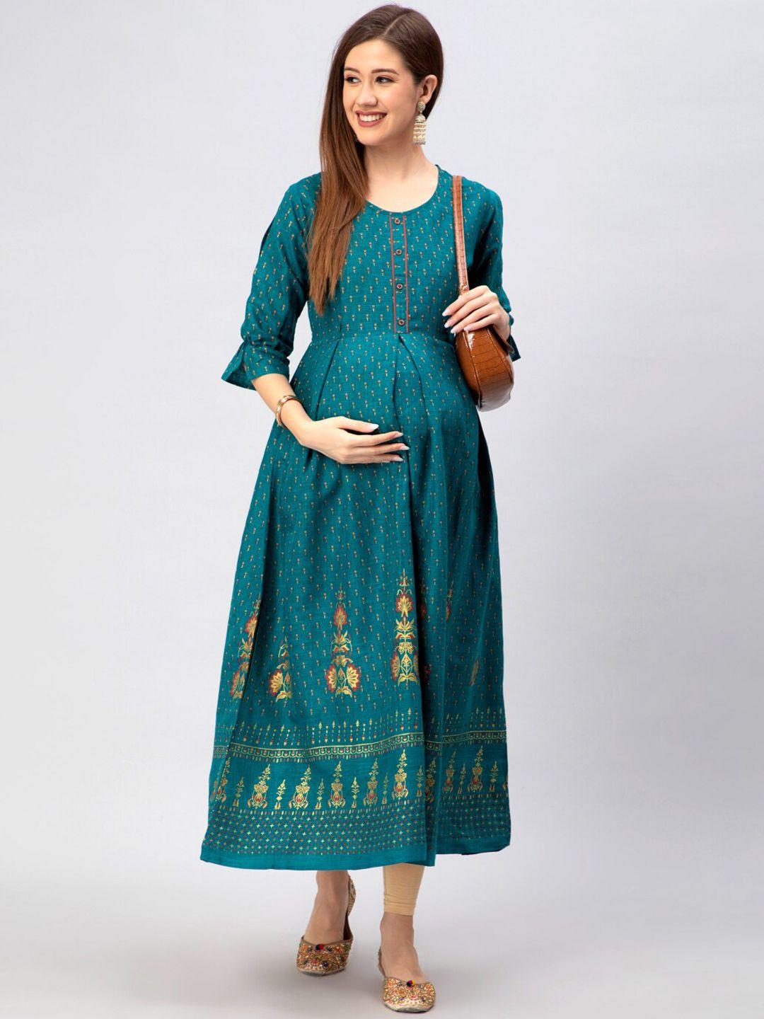 cee-18 ethnic motifs printed a-line midi-length maternity ethnic dress