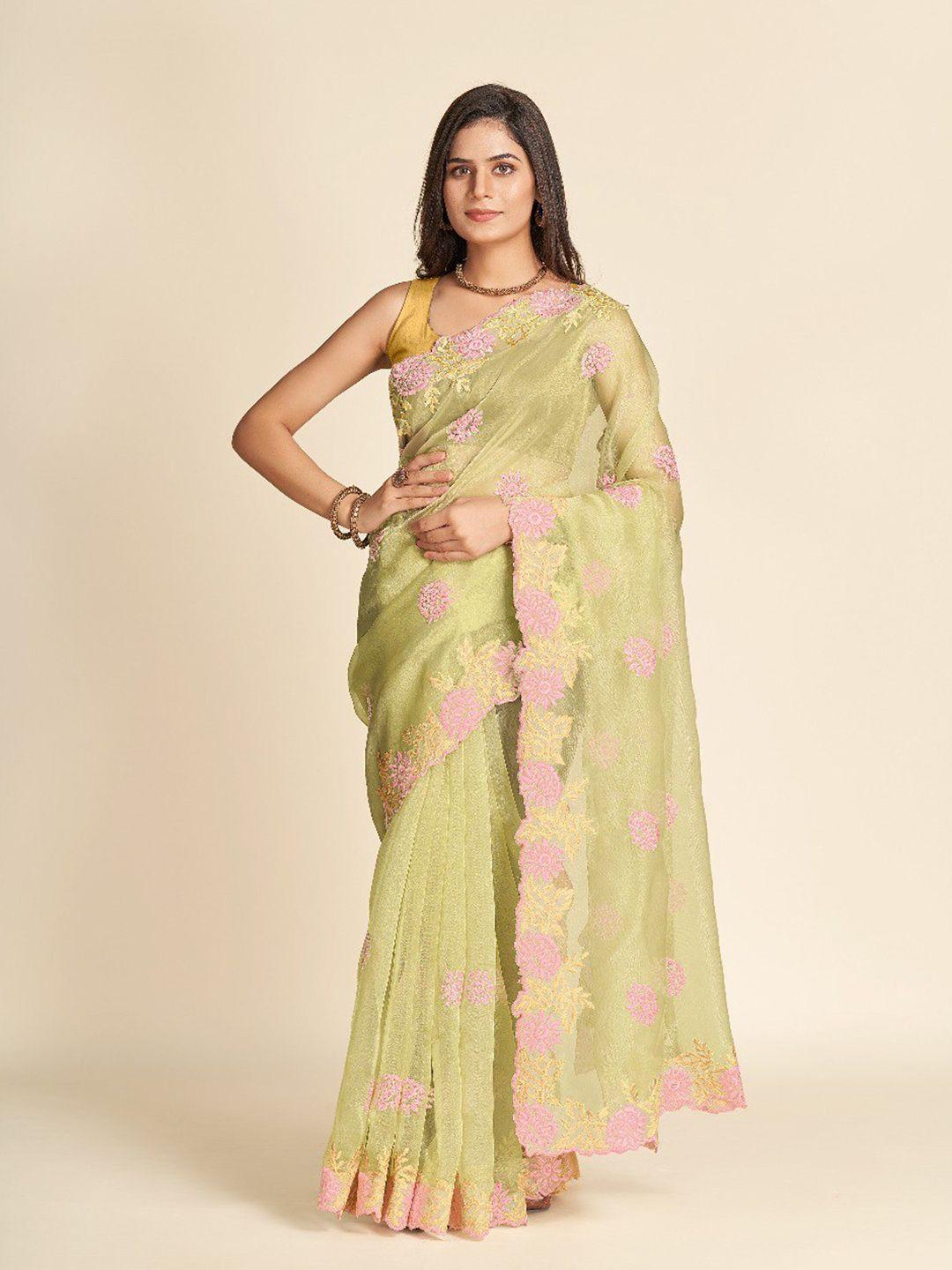 celeb styles floral embroidered organza saree