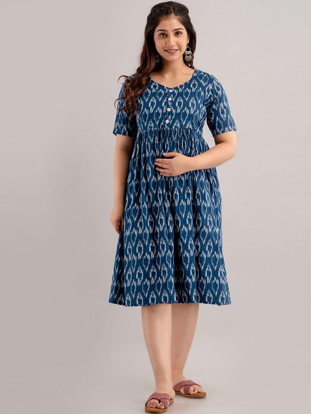 celebravo abstract printed pleated maternity fit & flare midi dress