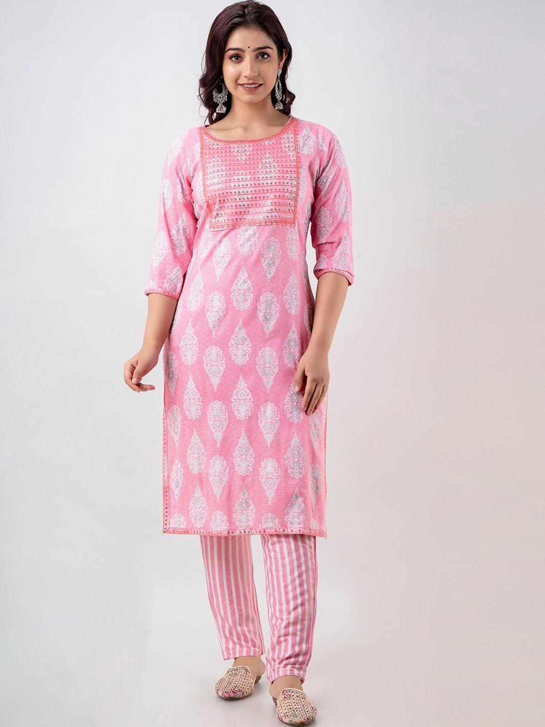 celebravo ethnic motifs printed straight kurta with trousers