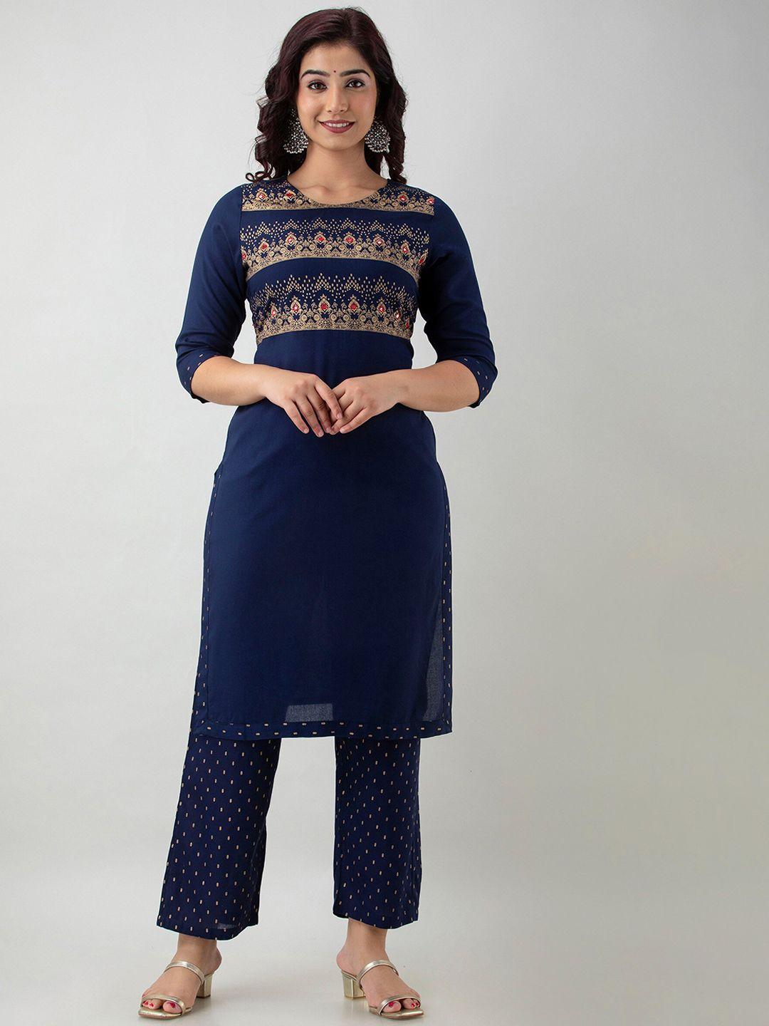 celebravo ethnic motifs yoke design straight kurta with trousers