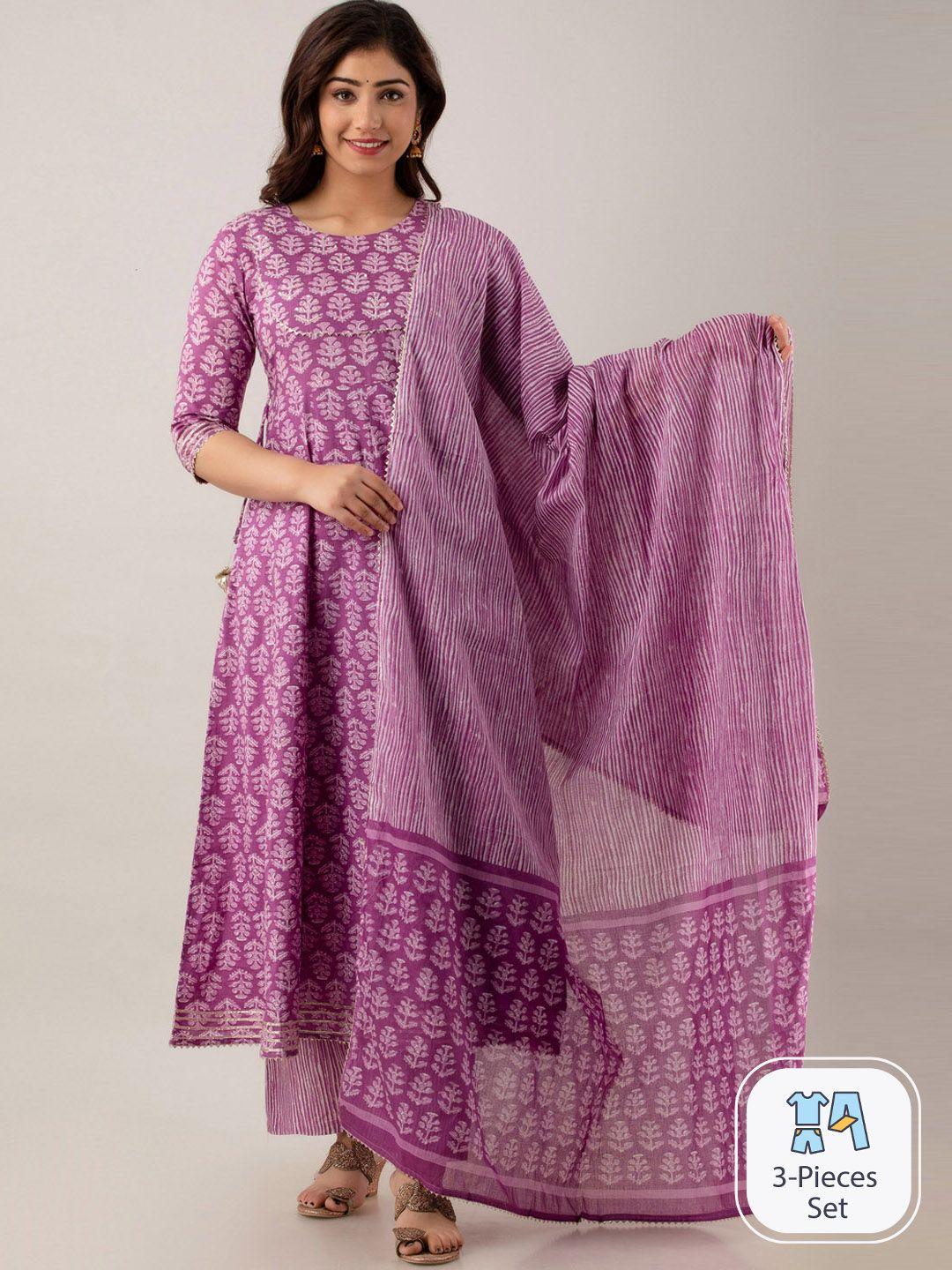 celebravo floral printed pure cotton kurta & trousers with dupatta