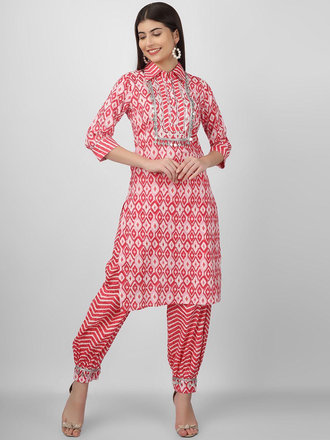 celebravo geometric printed pure cotton kurta with salwar