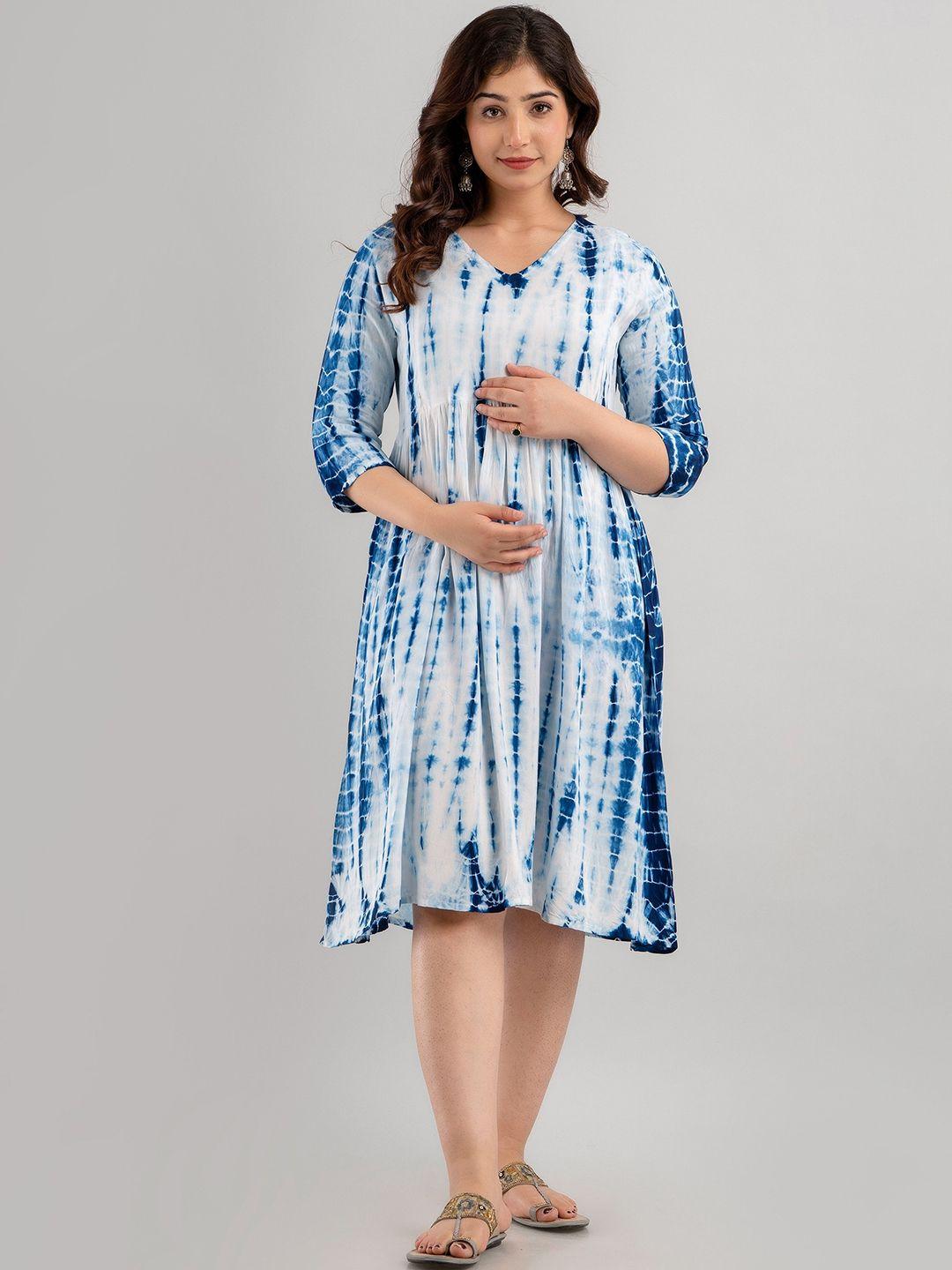 celebravo tie and dye dyed v-neck maternity fit & flare midi dress