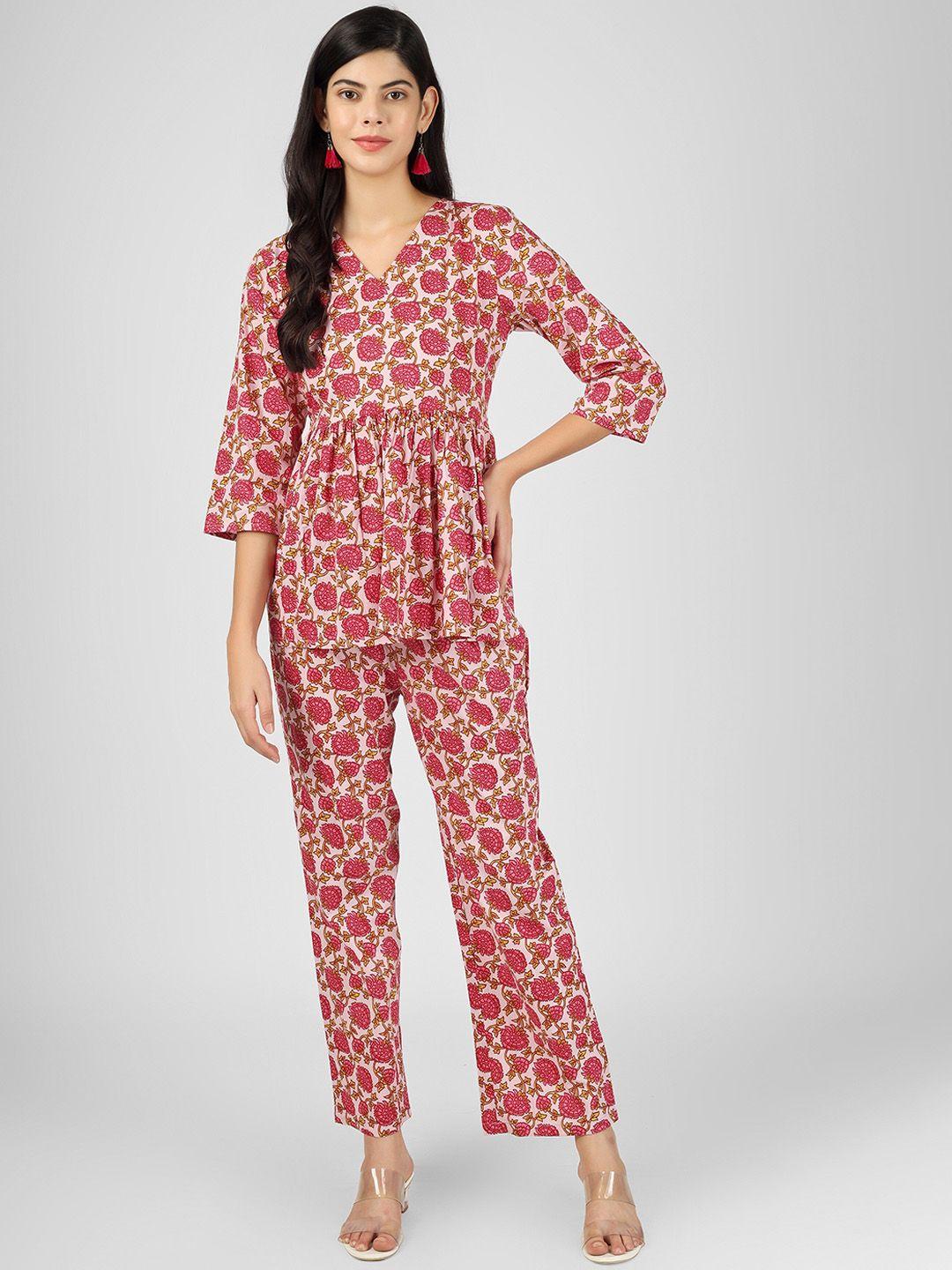 celebravo women pink printed top with trousers