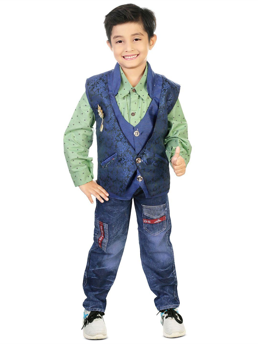 celebrity club boys blue & green printed shirt with trousers