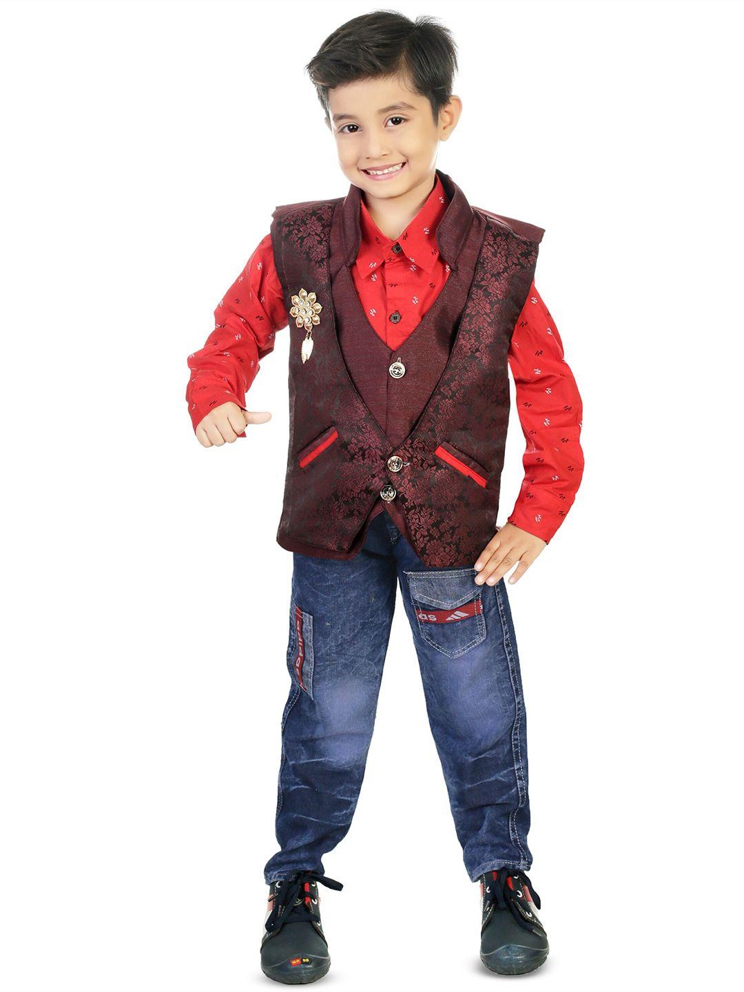 celebrity club boys printed shirt with trousers & waistcoat