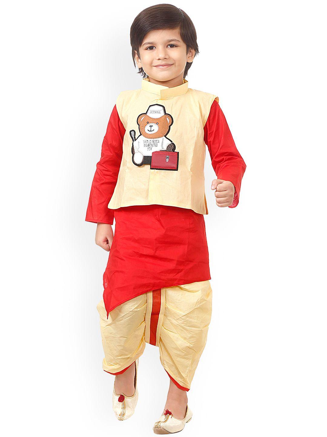 celebrity club boys patchwork pure cotton kurta with dhoti pants and jacket