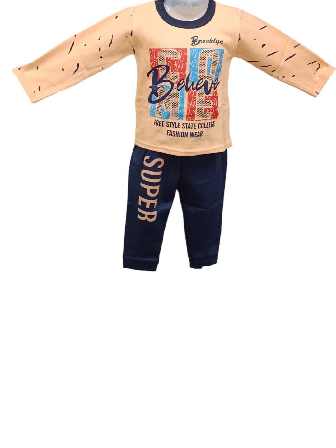 celebrity club boys peach-coloured & blue printed t-shirt with trousers