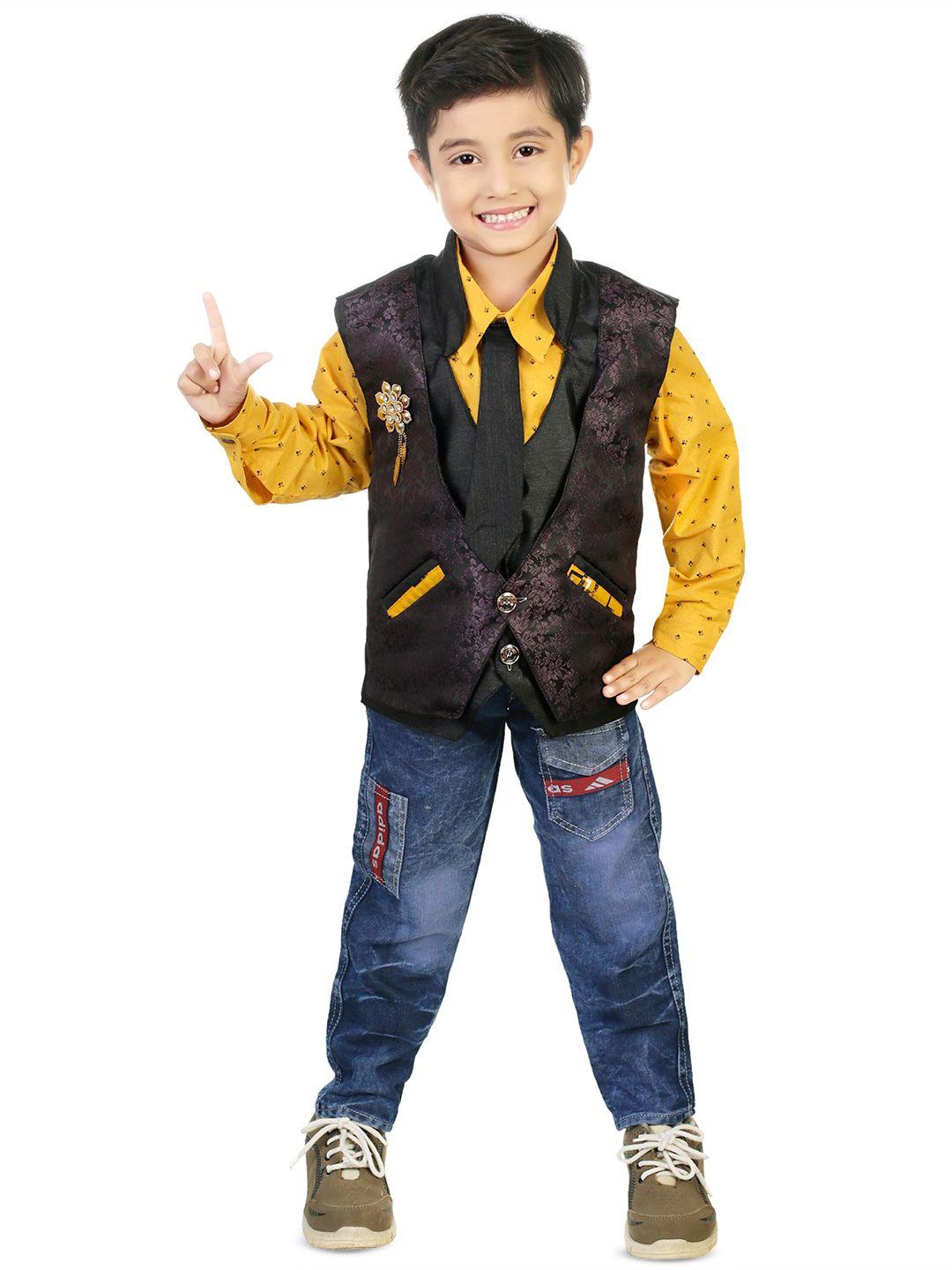 celebrity club boys printed shirt & trousers with waistcoat