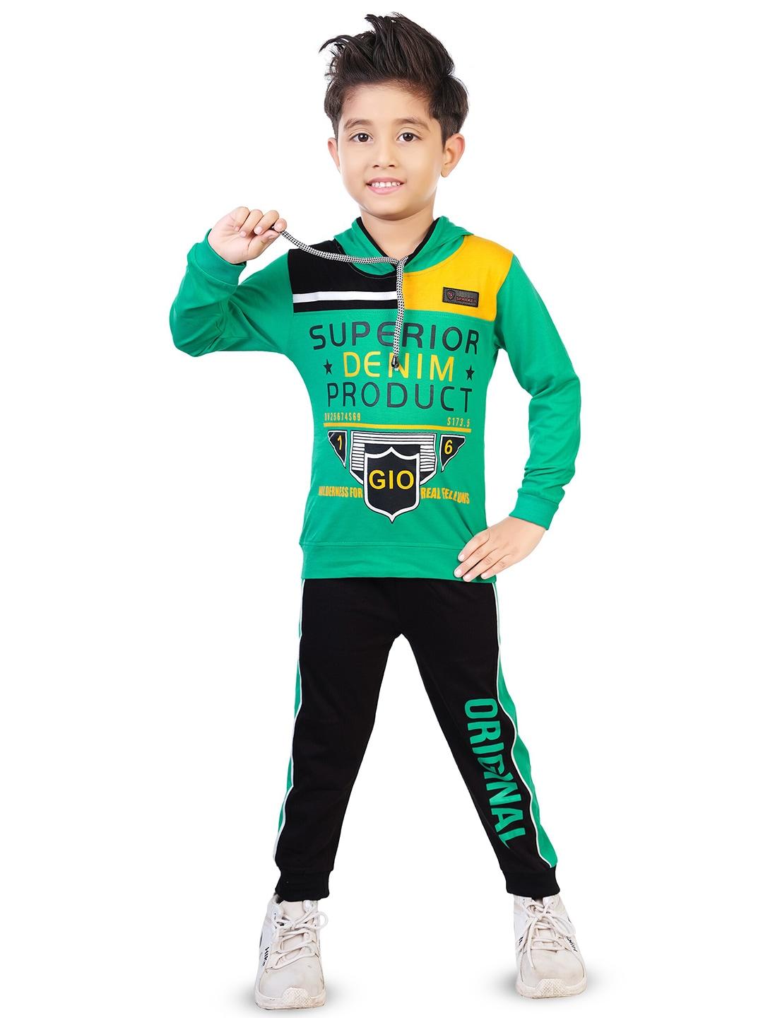 celebrity club boys typography printed hooded t-shirt with trousers