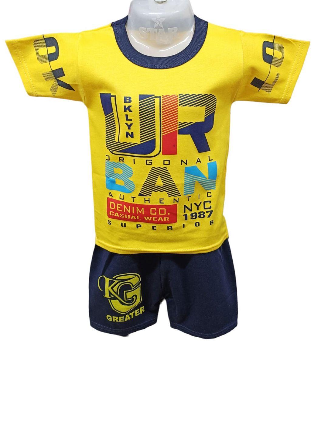 celebrity club boys yellow & blue printed t-shirt with shorts