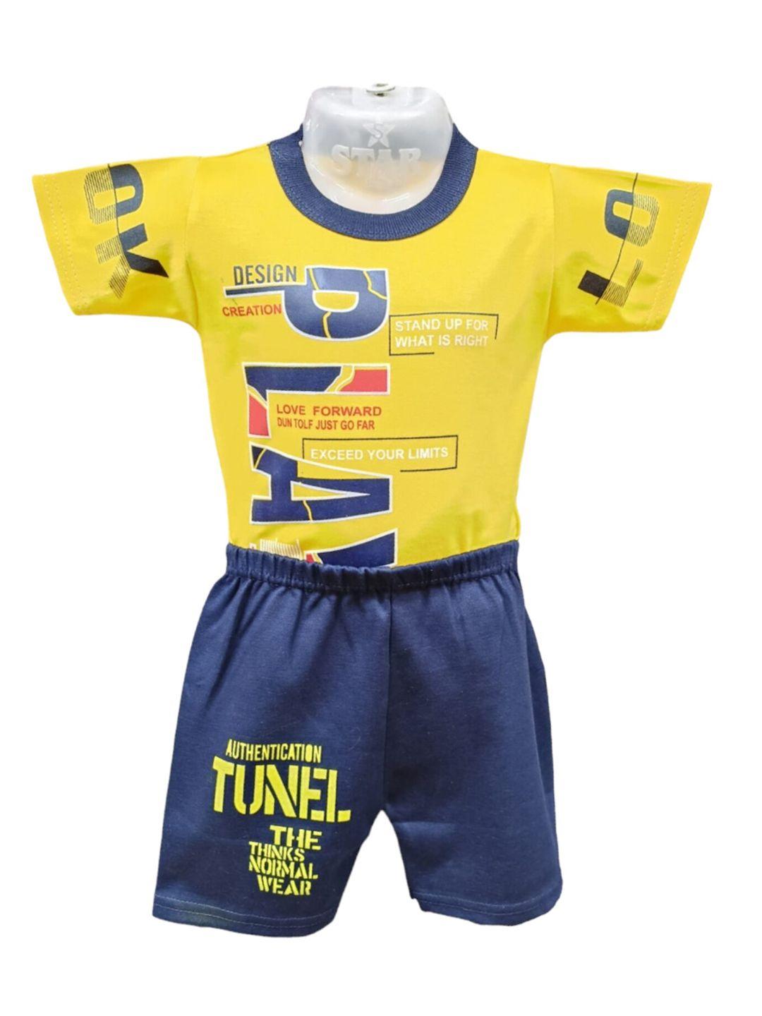 celebrity club boys yellow & blue printed t-shirt with shorts
