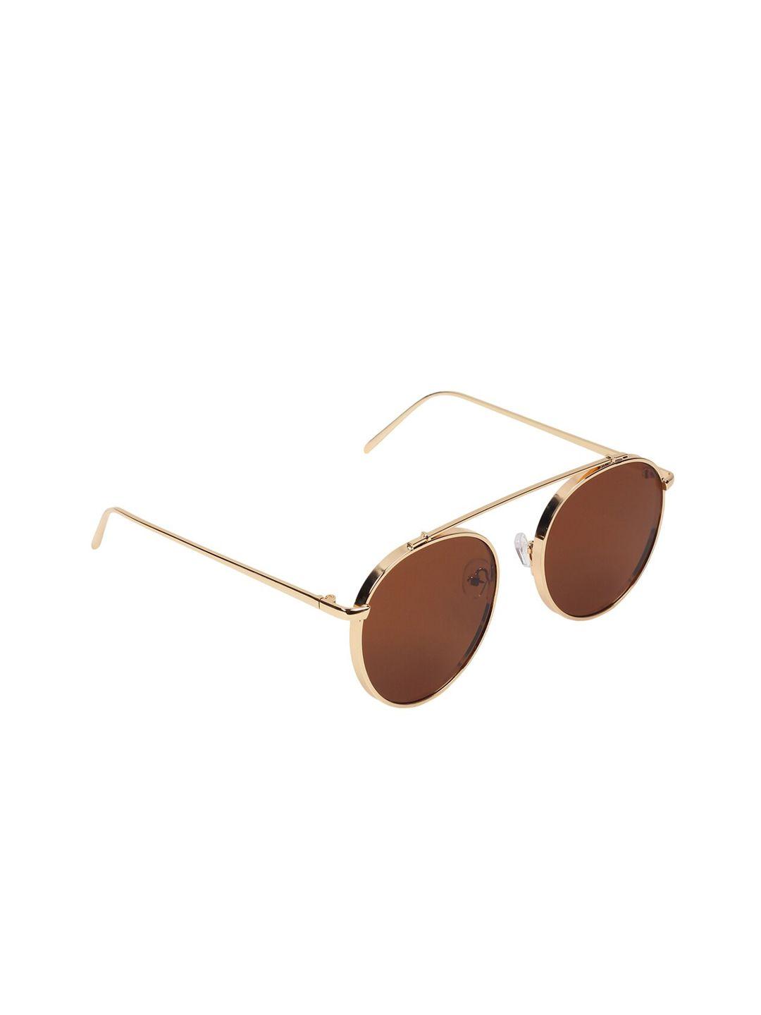 celebrity sunglasses unisex brown lens & gold-toned round sunglasses cl-alluarjun-01