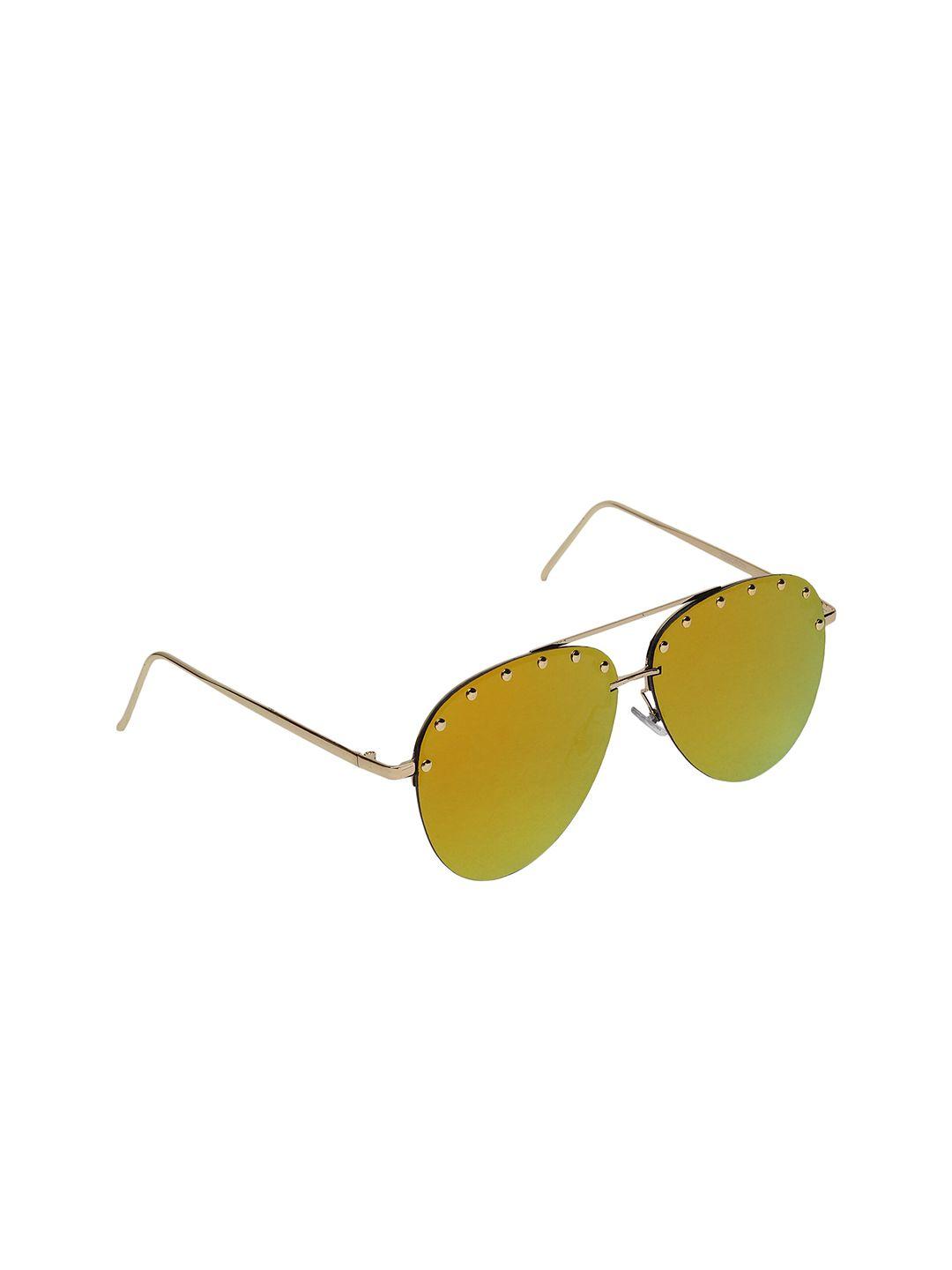 celebrity sunglasses unisex orange uv protected lens & gold-toned aviator sunglasses