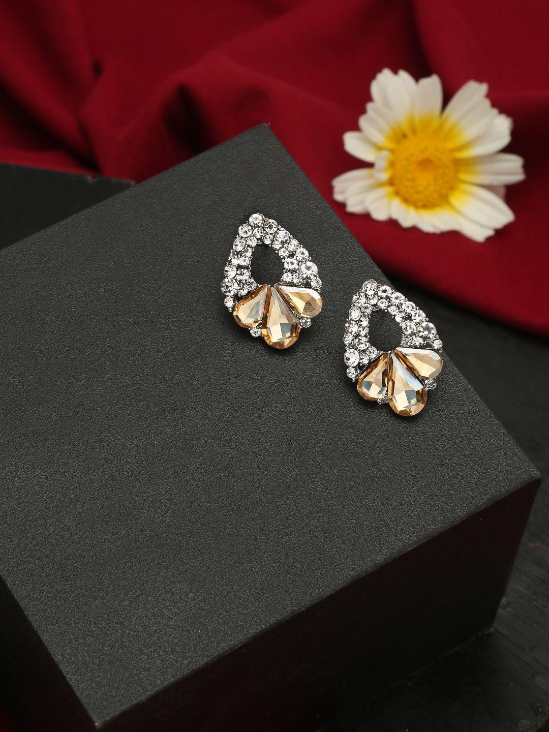 celena cole brown & white teardrop shaped studs earrings