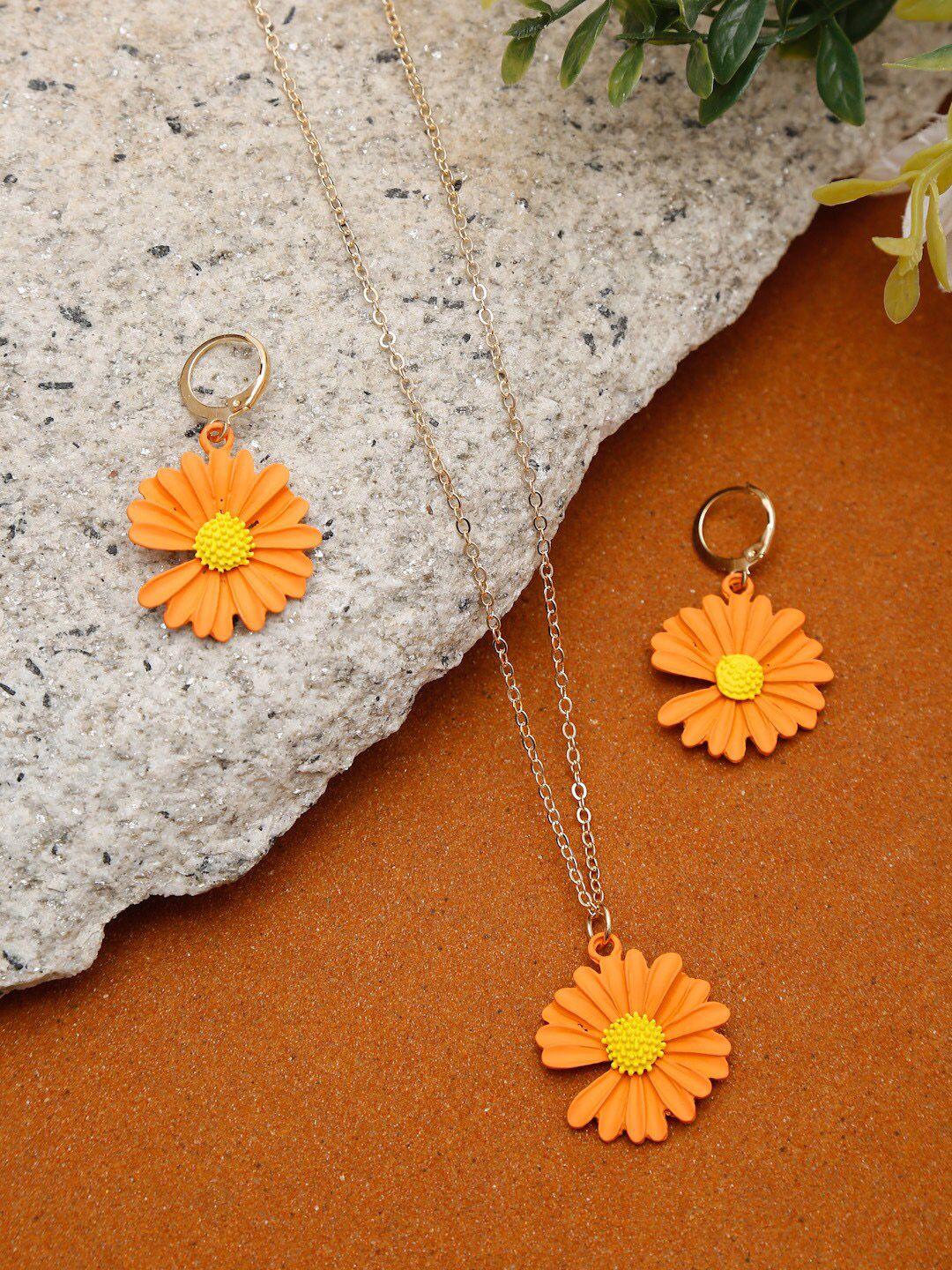 celena cole gold-plated orange & yellow floral shaped pendant with chain