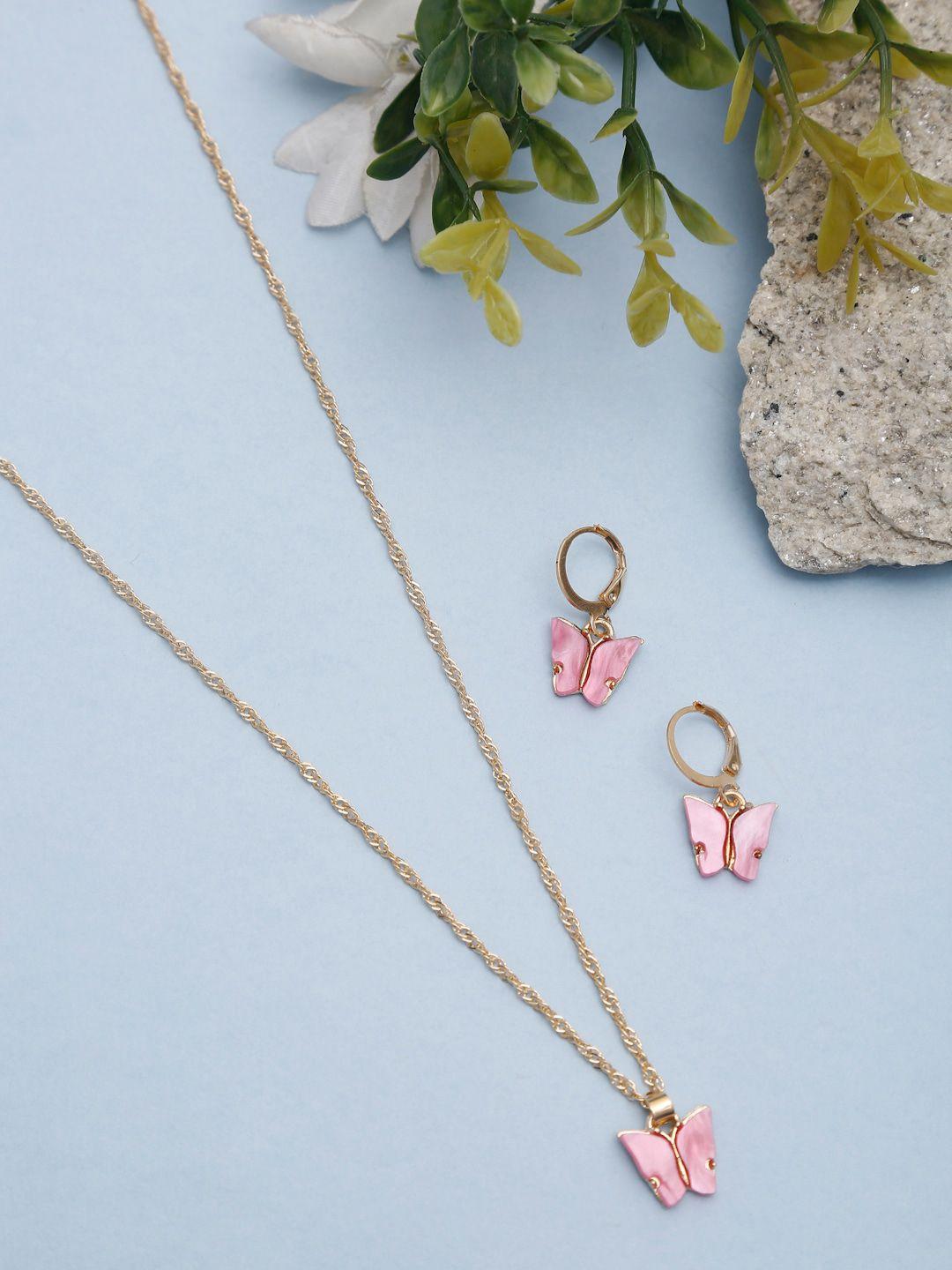 celena cole gold-plated pink butterfly-shaped jewellery set