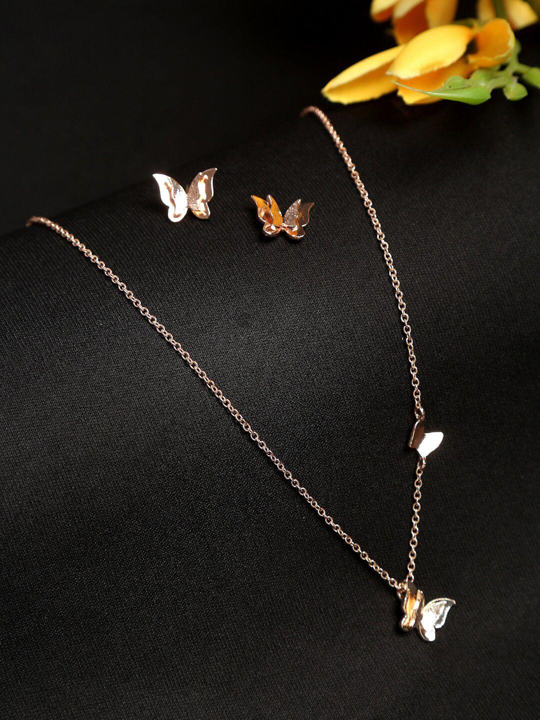 celena cole gold-plated white butterfly shape jewellery set