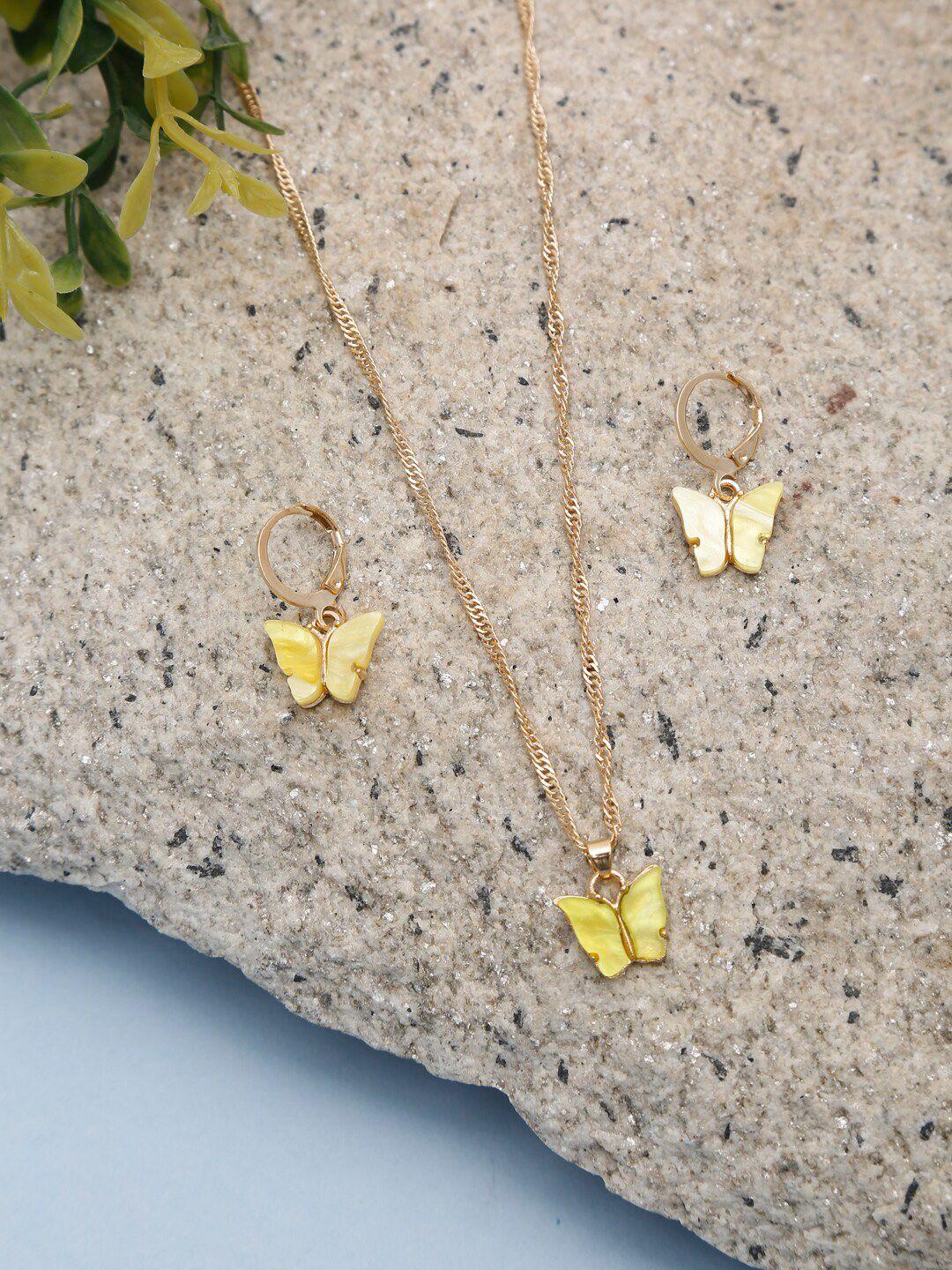 celena cole gold-plated yellow butterfly-shaped jewellery set