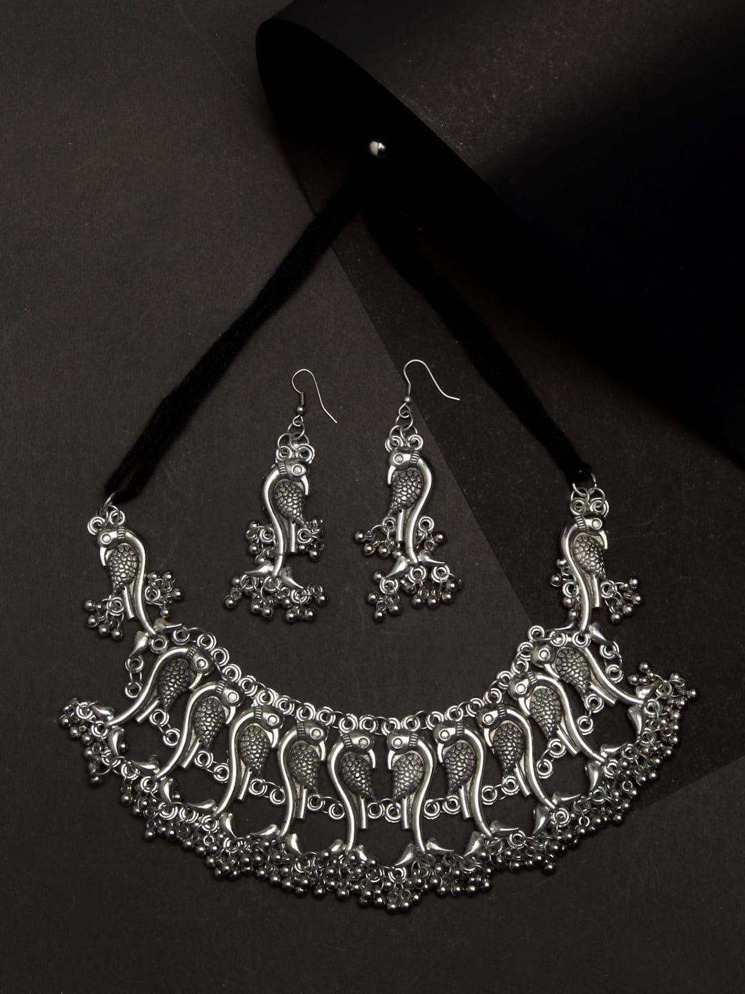 celena cole oxidized silver-toned jewellery set