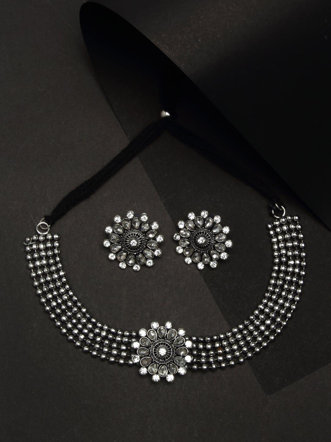 celena cole silver-plated & white stone-studded jewellery set