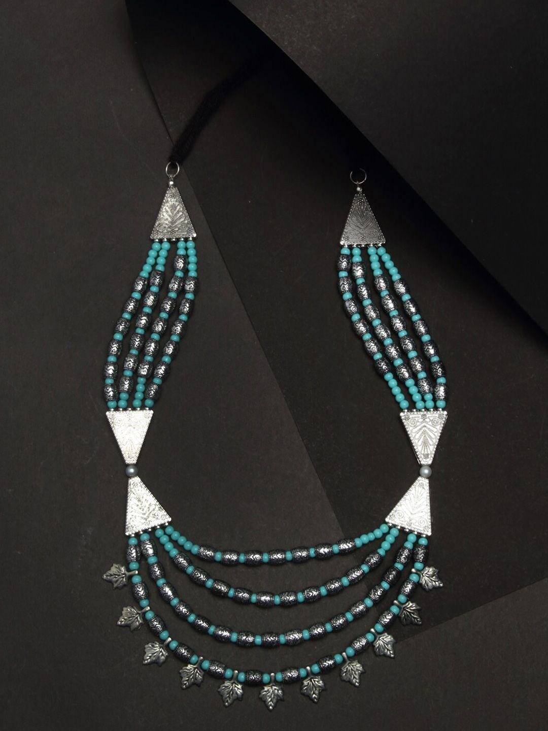 celena cole silver-toned & blue oxidised necklace