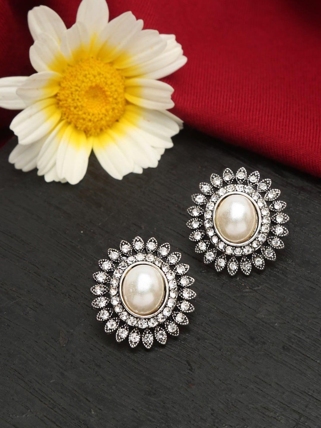 celena cole silver-toned contemporary studs earrings