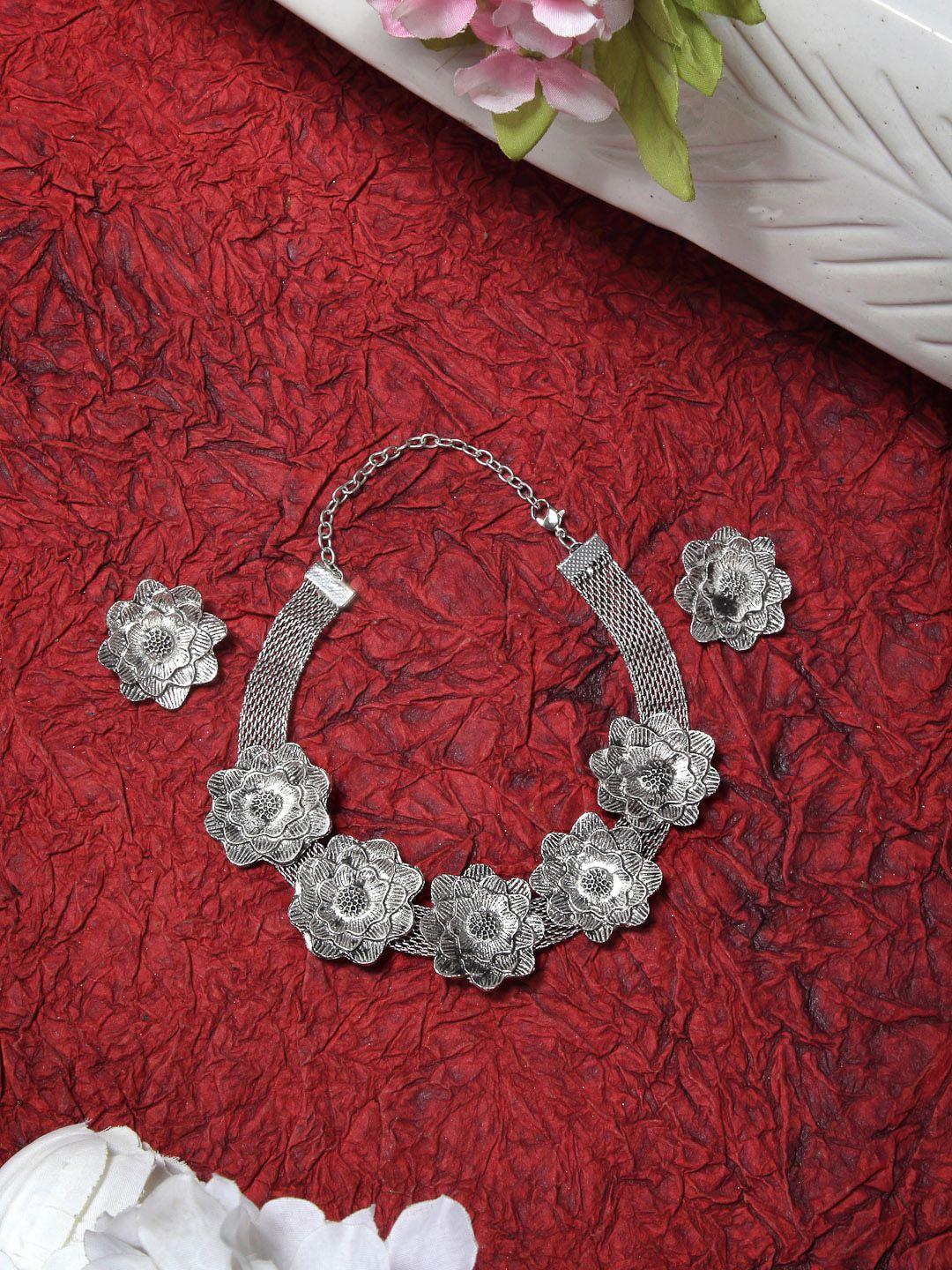 celena cole silver-toned oxidized jewellery set